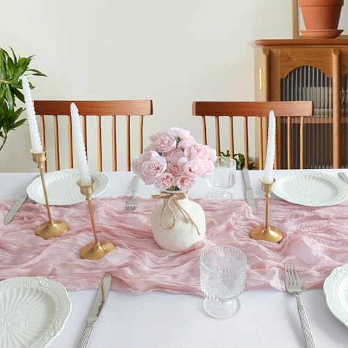 Miucat DUSTY PINK-121 Cheesecloth Table Runner, 10Ft Dusty Pink Gauze Table Runner For Girl Baby Shower Bridal Shower Decorations Tea Party Table Centerpiece Decorations thumb #1