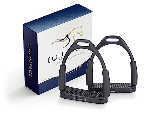 Equinate Sicherheitssteigbügel Oregon 12cm Schwarz Matt - Mit Anti-Rutsch Trittfläche aus Gummi - Steigbügel für Erwachsene und Kinder - Entlastet die Fußgelenke - 2 Stück