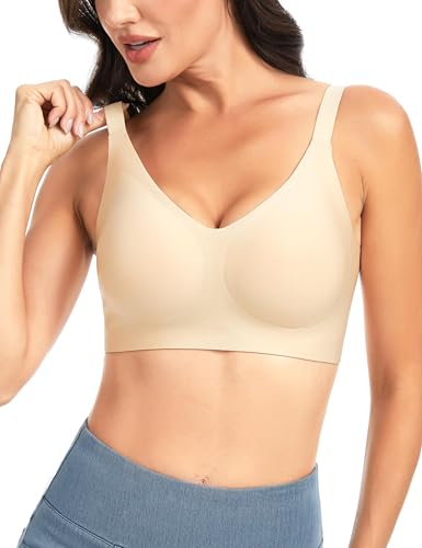 THE GYM PEOPLE Women’s Wireless Seamless Bras Full Coverage Comfortable Bralette Invisible Everyday Tshirt Bra Padded Nude