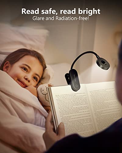 Image of Book Light for Reading in Bed,Rechargeable LED with Stepless Brightness & 3 Color Temperature, Easy Clip On Lamp at Night Bed Bookworms,Students，Black