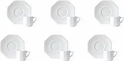Estojo com 6 Xícaras de Café com Pires em Porcelana, Modelo Octogonal Orion, Branco, Porcelana Schmidt