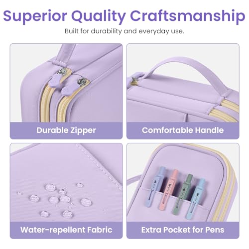 Image of Taja Large Pencil Case Pouch For Girls, Big Cute Pencil Pen Bag Organizer with Zipper Compartments & Handle, Aesthetic Stationery Storage & School Supplies for Teens Boys - Purple