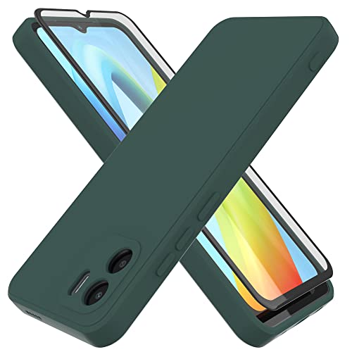HHUIWIND Funda Silicone Case para Xiaomi Redmi A1 / A2 4G + Cristal Templado Protector,Carcasa Protectora Movil Silicona Ultra-Fina Gel Estuche - Verde Oscuro