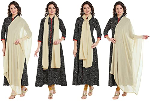 Soft Chiffon Casual Daily Use Dupatta/Scarf/Head Wrap/Sheer 2 PCS Combo With Light Cream Colour (01262408)3
