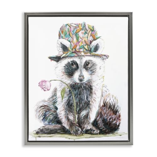 Stupell Industries 'Raccoon Pink Blossom Hat'| Floating Frame Canvas Art
