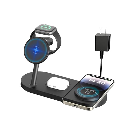Dual Phone Wireless Charger, 30W Magnetic 4 in 1 Charging Station for Apple Devices, Charging Stand for iPhone 17/16/15/14/13/12 Series, Support for Apple Watch11/10 for AirPods4