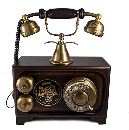 Teléfono de línea fija retro con disco giratorio de latón vintage miniatura 6