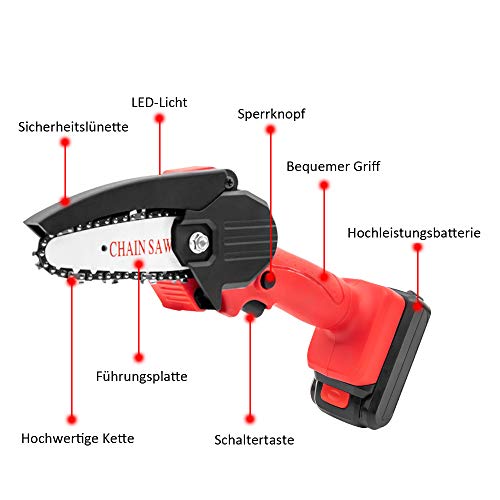 Conpush Elektrische Kettensäge, 4 Zoll Akku Säge Der batteriebetriebene Mini Holzschneider Aller Zeiten wiederaufladba… – Bild 6