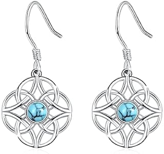 Celtic Knot Dangle Earrings S925 Sterling Silver Turquoise Irish Knot Leverback Earring Lucky Knot Jewelry Gift for Women Girls
