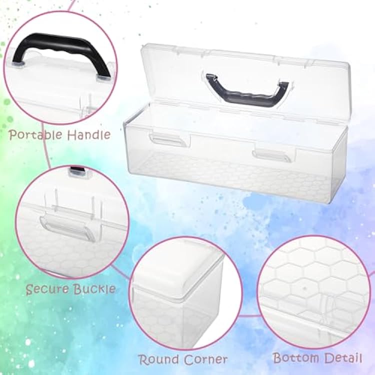 BTSKY 2 Pack Clear Plastic Painting Brush Container with Black Handle, Portable Long Paintbrush Case, Drawing Tools Storage Box, Practical Art Supply Organizer for Artist Crafters, 14x4.7x4.3
