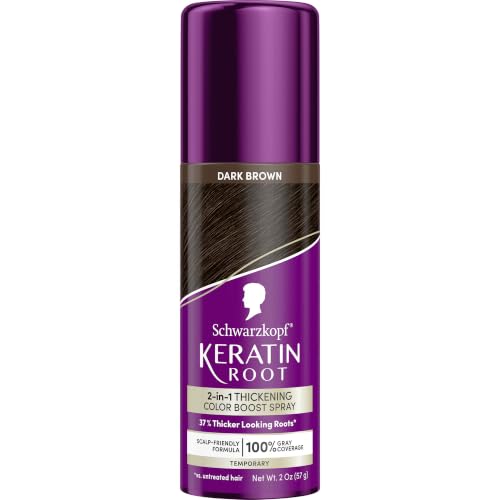 Schwarzkopf Keratin Root Temporary Hair Color Spray Dark Brown Instant Gray Coverage Thicker Fuller-Looking Roots Easy-to-Use No Ammonia Low Mess Application Scalp Friendly