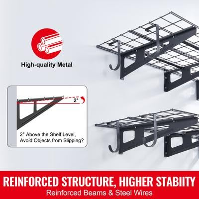 Happybuy Garage Storage Shelving, 2 Pack, 4 x 2 ft Heavy Duty, 500 lbs Load Capacity (Total), Wall Mounted, for Storage Needs