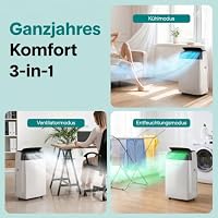 SereneLife Mobile Klimaanlage 16000 BTU (ASHRAE) / 14500 BTU (DOE) – 4,7 kW Klimagerät mit WLAN, Entfeuchter & Lüfter für Räume bis 30 m², leise 42–48 dB – Ansicht 4