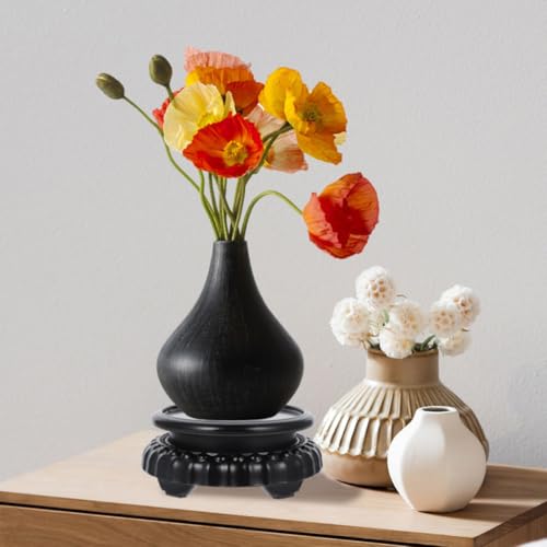 Support pot de fleurs en bois massif noir OSALADI a surface lisse stable