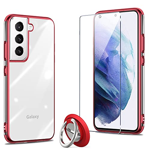 Samsung Galaxy S21 ケース赤 半透明 薄型 シリコーン 京セラ ケース ガラスフィルム 日本旭硝子製 硬度9H 強化ガラス