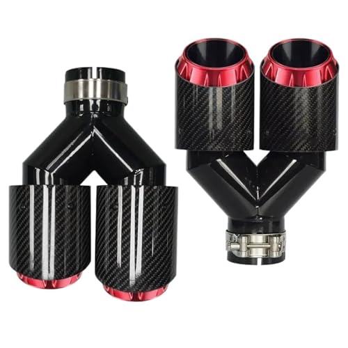Tubo de escape doble salida universal de 60mm a 89mm, boquilla de carbono y silenciador en Y