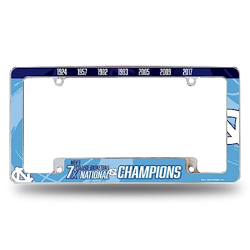 Rico Industries NCAA North Carolina Tar Heels Multi Champ 12" x 6" Chrome All Over Automotive License Plate Frame for Car/Truck/SUV