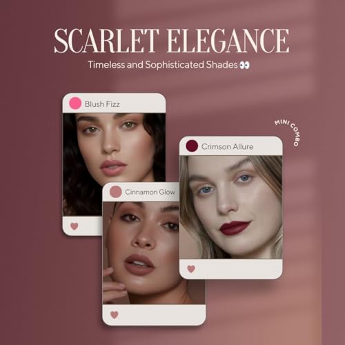 Image of Mini Lipstick Combo Pack Of 3 I Long Lasting 2 Matte & 1 Shiny Liquid Lipsticks | Travel Friendly Lip Stick Gift Pack | One Swipe Pigmentation | Multicolor Lipsticks I Transfer Proof I Highly Pigmented I Smudge Proof Lipstick I (SCARLET ELEGANCE, Set of 3)