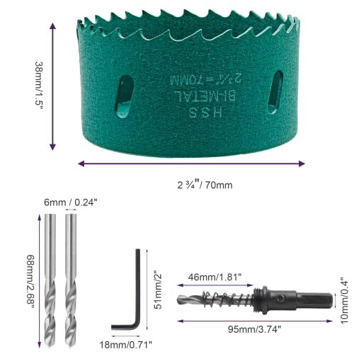 Image of 2 3 /4 Inch / 70mm Hole Saw with Arbor, 2.75 Inch Hole Saw HSS Bi-Metal Hole Cutter Smoothly Cutting in Cornhole Boards, Plastic, Wood, Fiberboard, Drywall