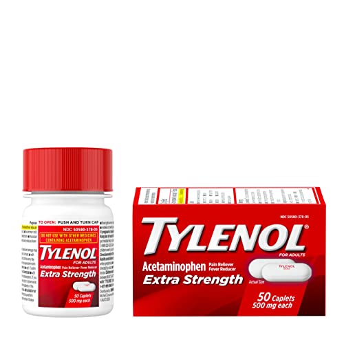Image of Tylenol Extra Strength 500 mg Acetaminophen Caplets, Pain Reliever & Fever Reducer, Acetaminophen for Minor Arthritis Pain, Headache, Backache & Toothache, 50 Ct