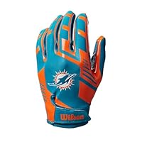 Wilson AD NFL Stretch Fit Football-Handschuhe, Hervorragende Passform und sicherer Grip, Aus atmungsaktivem Material, Optimale Performance, Team: Miami Dolphins, Farbe: Grün/Orange, Erwachsenengröße