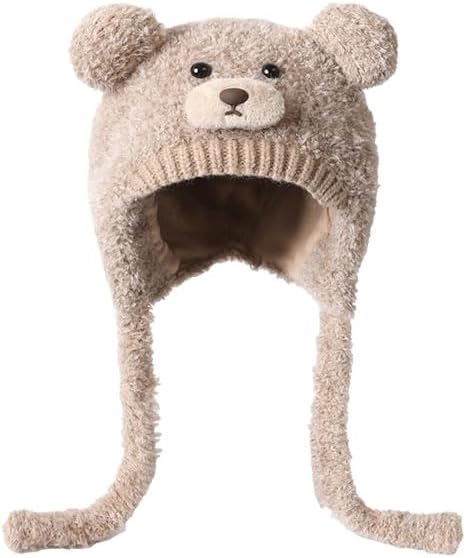 Cute and Sweet Bear Plush Knitted hat Women's Autumn and Winter Versatile Thermal Ear Protector headhat
