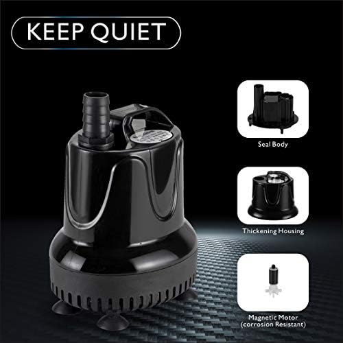 hygger Submersible Water Pump, 800L/H 18W Ultra-Quiet Fountain Water Pump, Bottom Pumping Aquarium Pump with 48 Hours Anti Dry Burning, 1.6m High Lift and 2 Nozzles for Fish Tank Pond Pool Garden