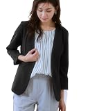 [ニッセン] 洗えるダブルクロス タテヨコストレッチUVカット7分袖ノーカラージャケット 商品 黒(新色) M