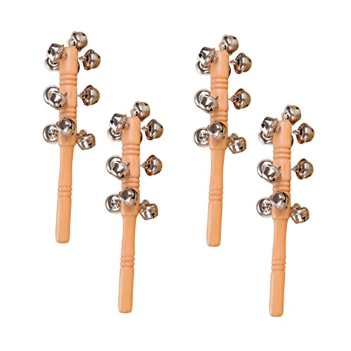 QUMIIRITY 4個 木製 ガラガラ ベル おもちゃ 赤ちゃん用 ハンドル 音楽 おもちゃ 用 おもちゃ そり ガラガラ ベビー用 木製 ガラガラ おもちゃ 手 揺れ ベル ベビー ハンドベル 木