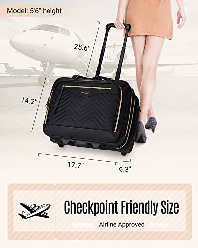 Light Flight Rolling Laptop Bag 17.3 Inch Rolling Briefcase For Women Computer Bag With Wheels Rolling Laptop Case Water-Resistant Overnight Roller Bag For Carry On Travel Work Business, Black #TOP4