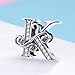 Solid 925 Sterling Silver with Cubic Stones, Complete A~Z Gift Options Alphabet Charm Letter Beads fit Pandora European Bracelets (K)