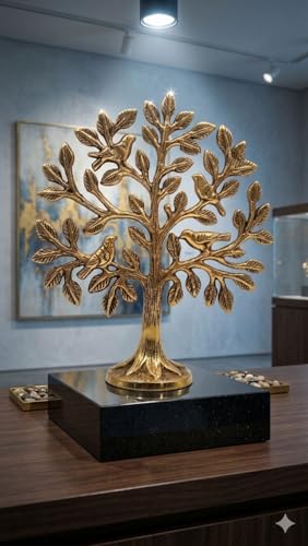 Image of Sotfamily 100% Pure Brass Kalpvriksh Tree Showpiece for Home Decor, Tree of Life Tabletop Decor, Vastu & Feng Shui Brass Decorative Item for Living Room & Office