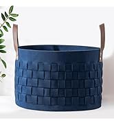 BOLDMONKEY Laundry Basket 20" x20 " x11.8 ",Extra Large Round Blanket Basket with Leather Handle,...