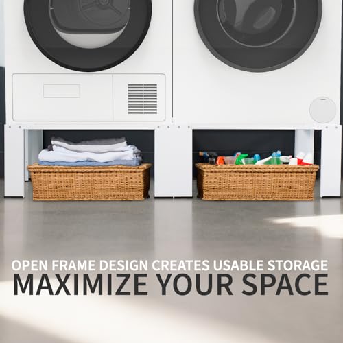 Universal Laundry Dual Pedestal for Washer and Dryer Set, Washing Machine Stand, Dryer Base, White, LF-WDP01