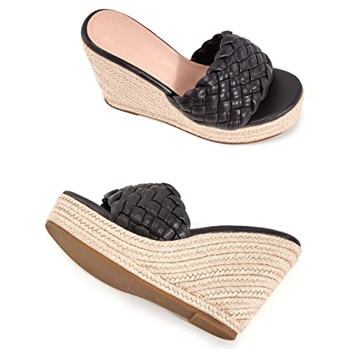Image of Ermonn Womens Platform Wedge Sandals Espadrilles Braided Open Toe Slip On Summer Mule High Heels