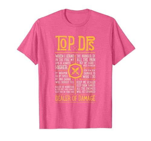 Wow Funny Top DPS Role Play Gaming T-Shirt, Men, Pink Heather, Small