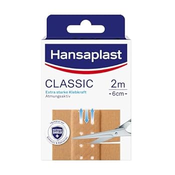 Hansaplast Classic Pflaster 2 m x 6 cm zuschneidbare Wundpflaster mit extra starker Klebkraft & Bacteria Shield flexibles und a
