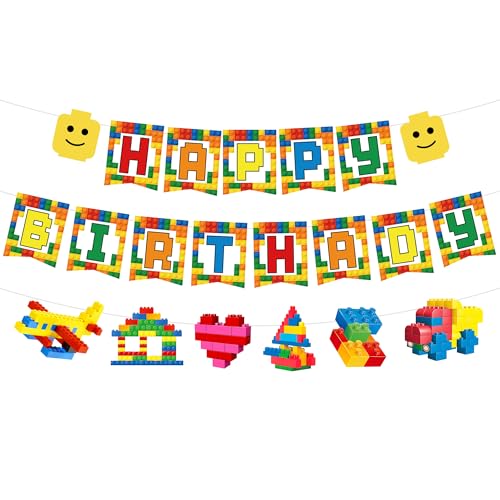 Image of 1pcs Building Block Party Supplies Banner Baby Boy Toddler Kids Birthday Decorations Brick Themed Birthday Party Decor