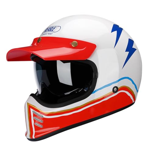 Retro Motorrad-Integralhelm Motorrad-Offroad-Crosshelme DOT/ECE-Zertifiziert Full-Face-Set Herren- Und Damen-Motorradhelm Mit Visier Dunkler Retro-Stil 3,3XL