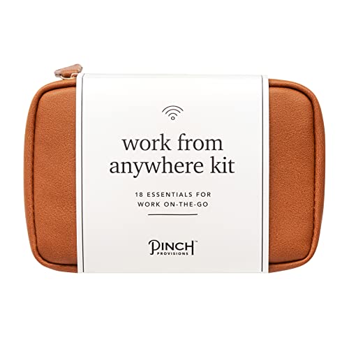 Pinch Provisions Work from Anywhere Kit, Includes 18 Essentials to Help You Stay on Task, Must-Have Work Essentials, Compact, Multi-Functional, Double-Pocket Vegan Leather Pouch
