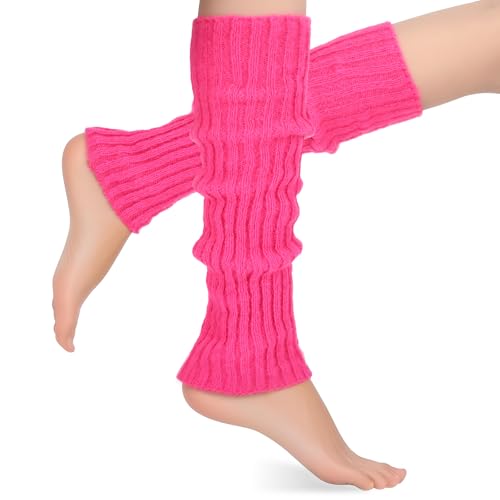 Image of Teaaha Pink Leg Warmers for Women, 80s Ribbed Knit Neon Dance Sports Yoga Accessories Legs Warmer Y2K Winter Leg Warmers Socks