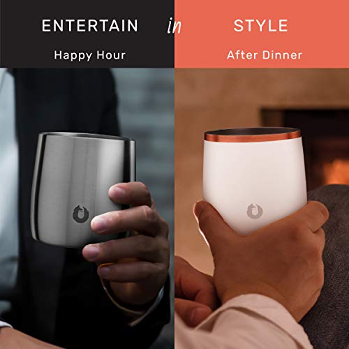 Snowfox Premium Vacuum Insulated Stainless Steel Whiskey Rocks Glass - Set Of 2 - Old Fashioned, Whiskey, Lowball Glasses - Elegant Home Bartending - Beverages & Cocktails Stay Cold - White/Gold #TOP3