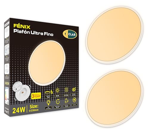 CLAR - Plafoniera LED Soffitto, Plafoniera LED Soffitto Bagno, Plafoniera LED Luce Calda, Plafoniera LED Ultra Slim, Plafoniera Luminosa, Luce Calda 3000K, 24W (Pack 2)
