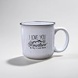CafeQuality Stoneware Adventure Mug (13oz White Speckle, I Love you To The Mountains And Back)