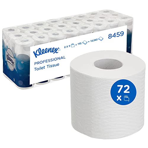 Kleenex Toilet Tissue Rolls 8459 – 3-Ply White Toilet Paper, Soft, Strong & FSC Certified – 8 Packs x 9 Rolls, 195 Sheets Each (72 Rolls / 14,040 Sheets Total)
