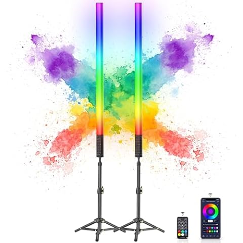 uyled 2 Pack Tube Light 85cm Handheld LED Tube Lights with Retractable Tripods, Music Mode, 500 Vivid Effects, for DJ Lighting, Dance Club and Photography，Light Painting，YouTube，Night Bar, Party Cover