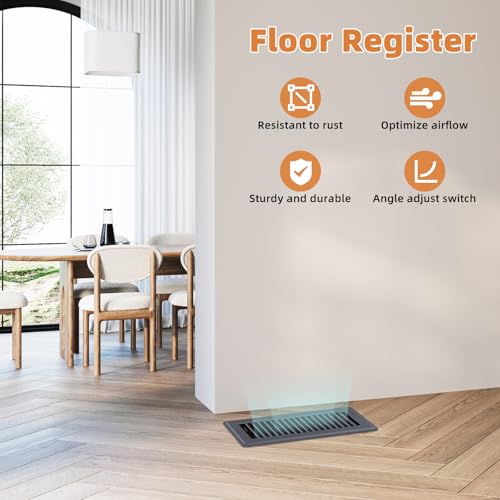 Image of Floor Register 4 x 10-8 Pack Gray Floor Vents, Heavy-Duty Steel Adjustable Airflow Floor Vent Covers, Rust-Resistant Vent Cover are Suitable for Living Room, Bedroom and Bathroom