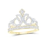 10K Yellow Gold Womens Round Diamond Fleur Crown Tiara Fashion 1/5 Cttw For Womens Engagement Wedding Anniversary Ring Band Size 8