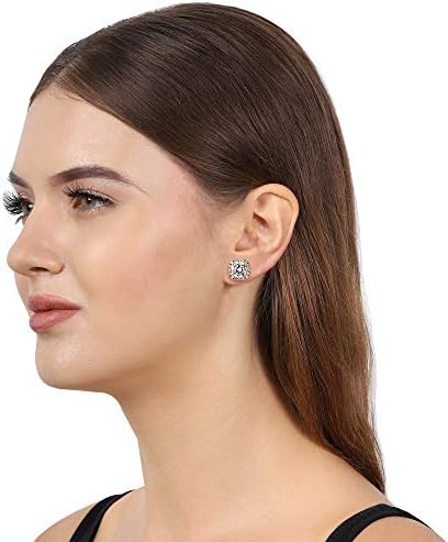 Vanbelle 18K Gold Plated Jewelry Square Stud Earring with Cubic Zirconia Stones for Women and Girls