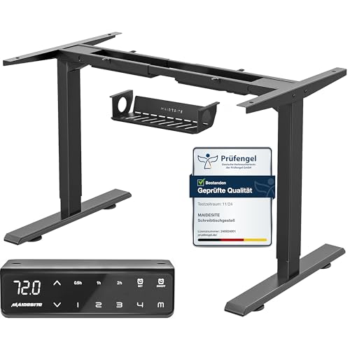 MAIDeSITe höhenverstellbarer elektrisher Schreibtisch mit 2 starken Motoren, höhenverstellbares tischgestell 2 teiligen Beinen sowie auch 4 Memory-Steuerung und Kollisionschutz Funktion(Schw